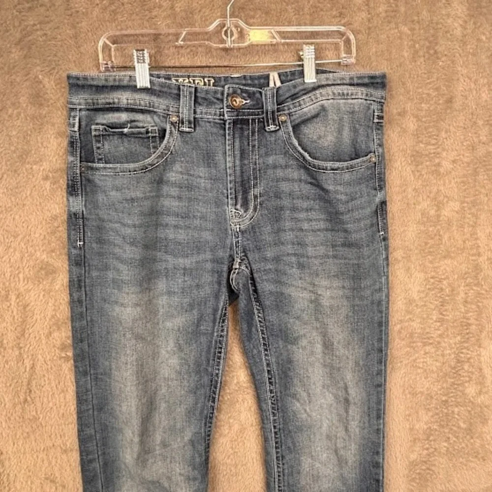 TK Axel‎ Mens Slim Bootcut Jeans Blue Medium Wash Embroidered Pockets 32x30